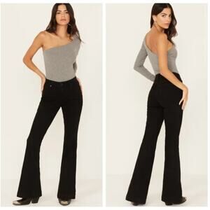 Shyanne High Rise Flare Jeans Women 34 Black Stretch Western Denim Classic Boho